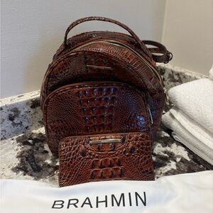 Brahmin Rich Brown Crocodile-Embossed Backpack
